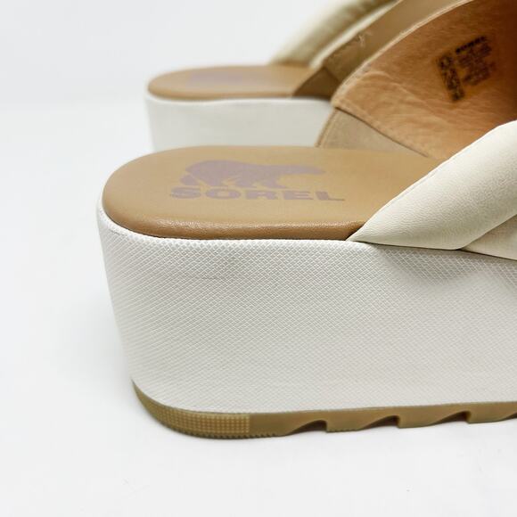 Sorel Womens 9.5 Chalk Honest Beige Cameron Flatform Puff Mule Sandal Leather - Picture 2 of 15